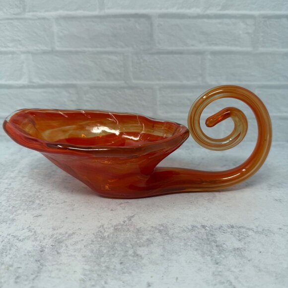 Vintage Sooner Glass Art Glass Cornucopia Vase Candy Bowl Dish Orange Autumn - Picture 6 of 7